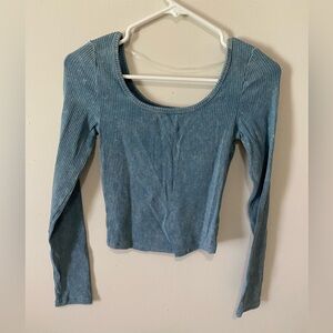 Wild Fable Women's Blue Long Sleeve Ribbed Crop Shirt Size Small